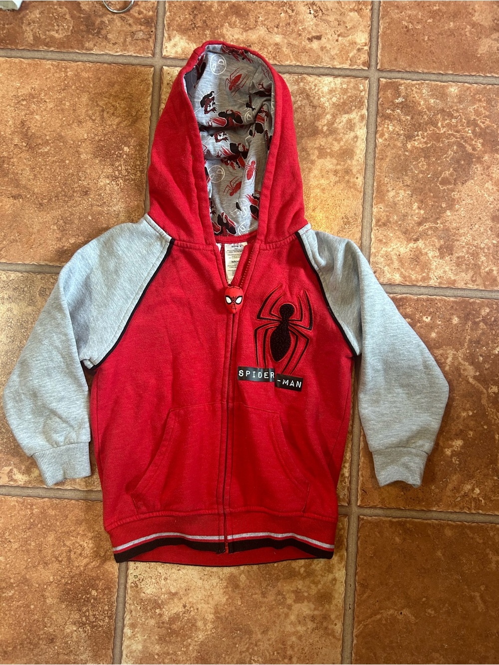 Spiderman Red and Gray Hooded Zip-Up Sweatshirt for Kids